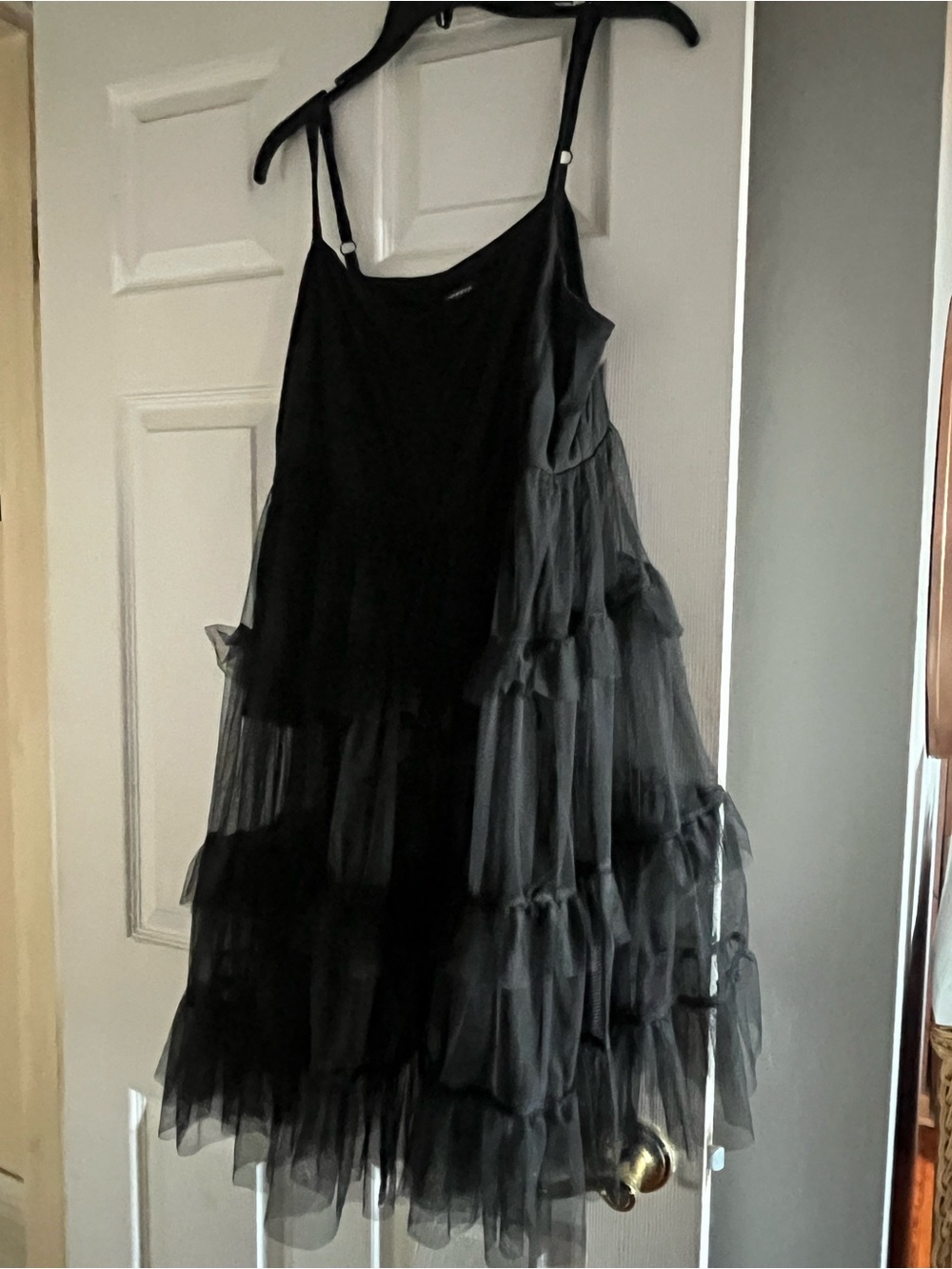 torrid Black Tiered Tulle Slip Dress with Spaghetti Straps